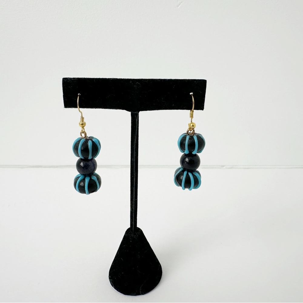 NEW Genuine Murano Glass & Blue Sunstone Earrings Beaded Blue Black